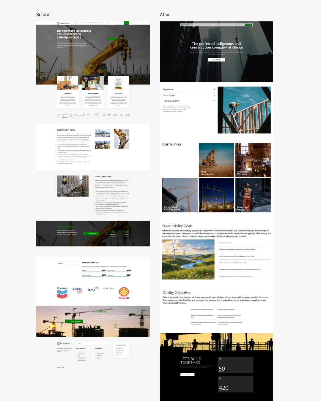 Horatio Website Before and After Comparison